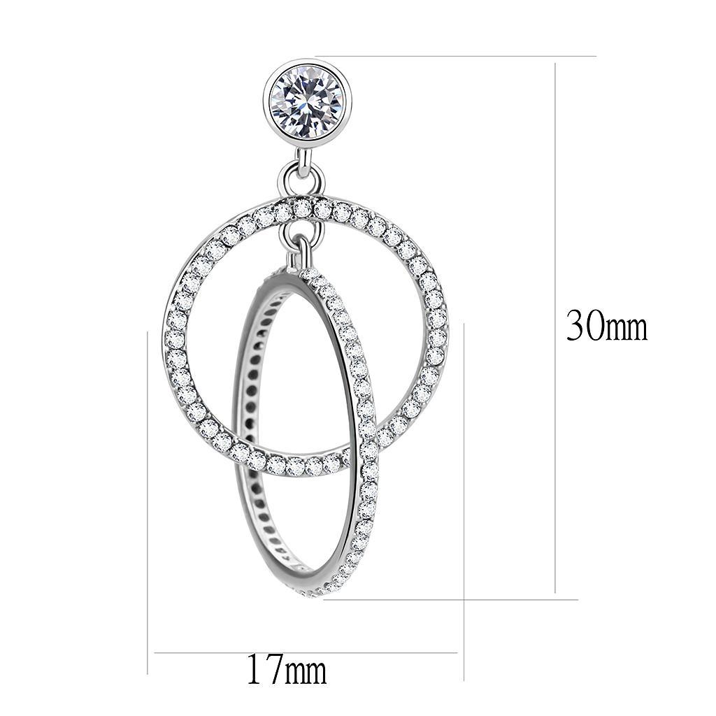 DA100 - High polished (no plating) Stainless Steel Earrings with AAA Grade CZ  in Clear-1