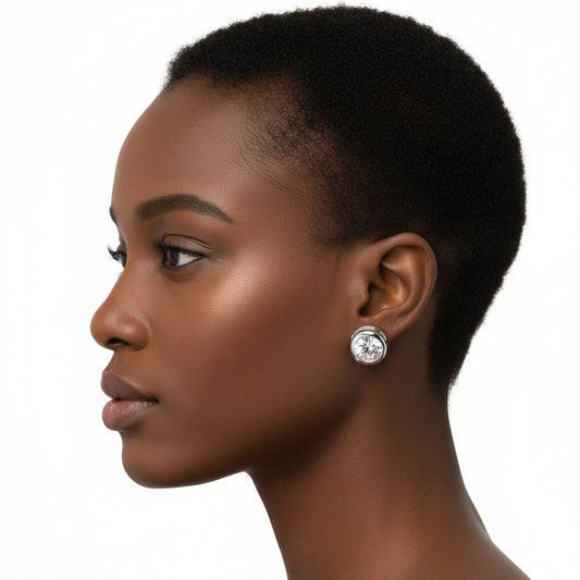 Bezel Stud Earrings-0