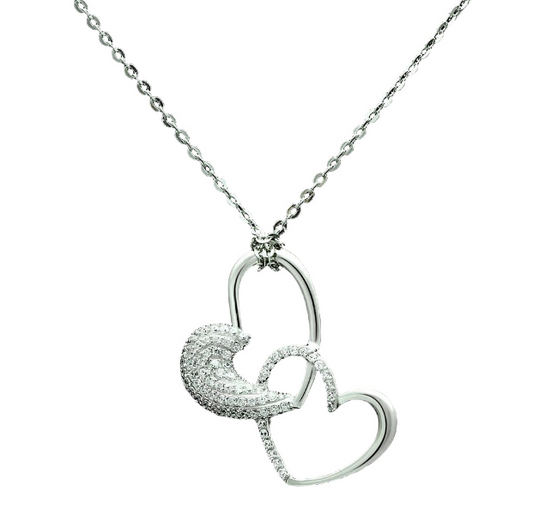 TS036 - Rhodium 925 Sterling Silver Chain Pendant with AAA Grade CZ  in Clear