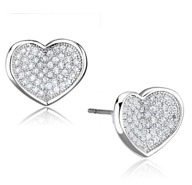 3W668 - Rhodium Brass Earrings with AAA Grade CZ  in Clear