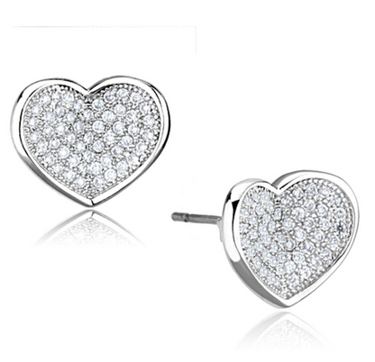3W668 - Rhodium Brass Earrings with AAA Grade CZ  in Clear