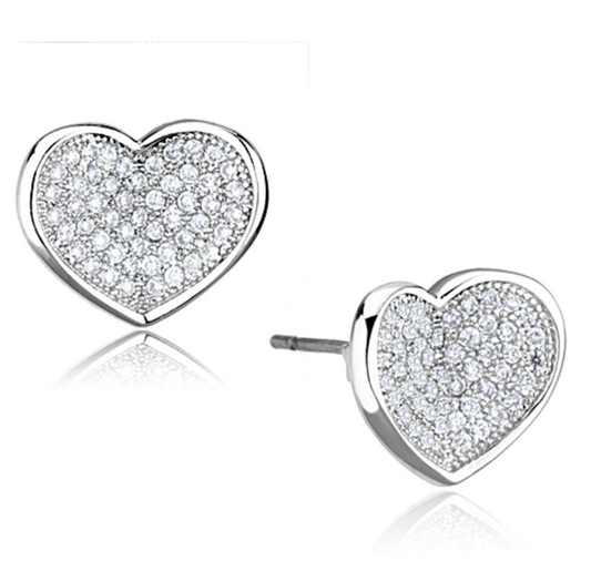 3W668 - Rhodium Brass Earrings with AAA Grade CZ  in Clear