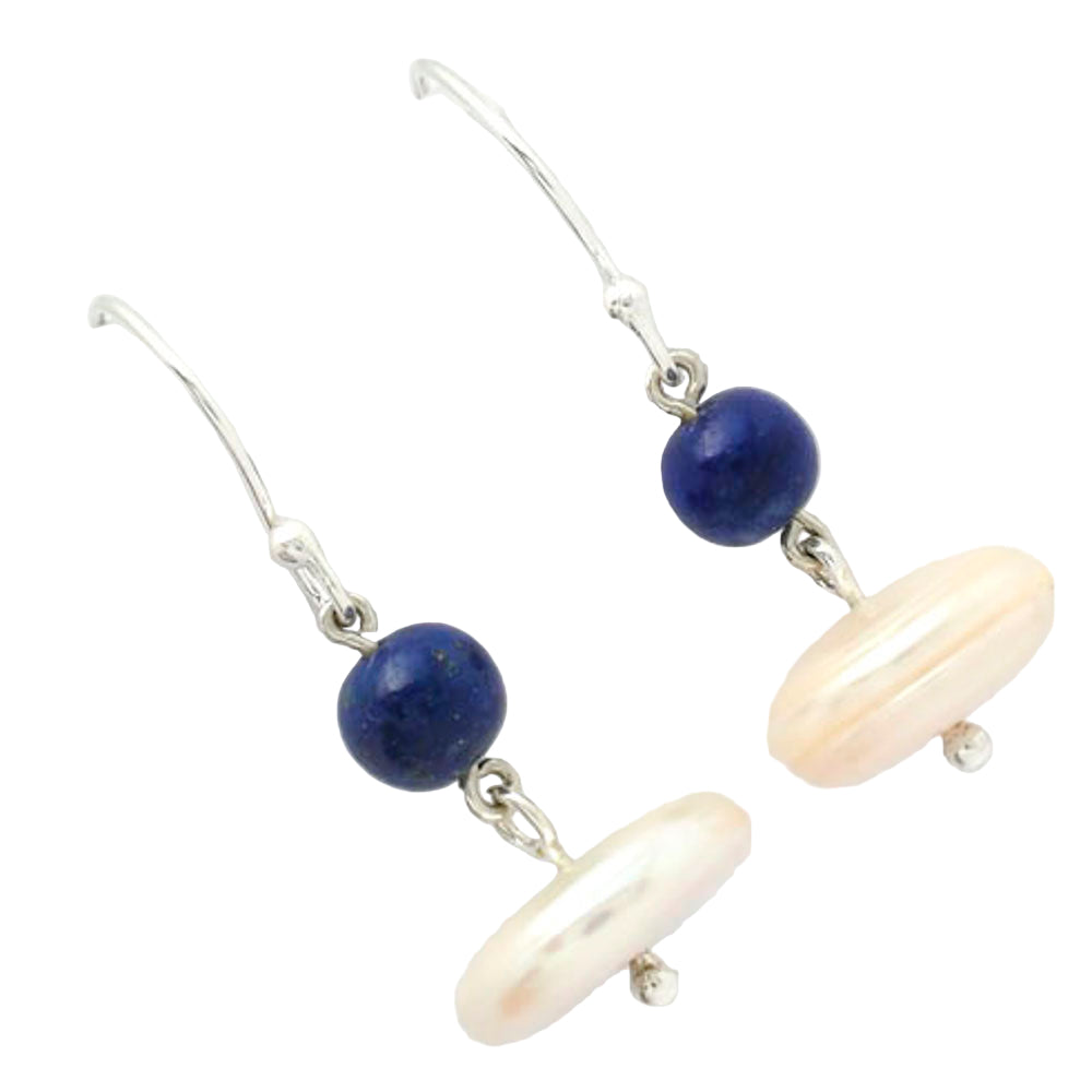 Natural Fresh Water Pearl & Lapis Earrings E-1009 SDE65607-2