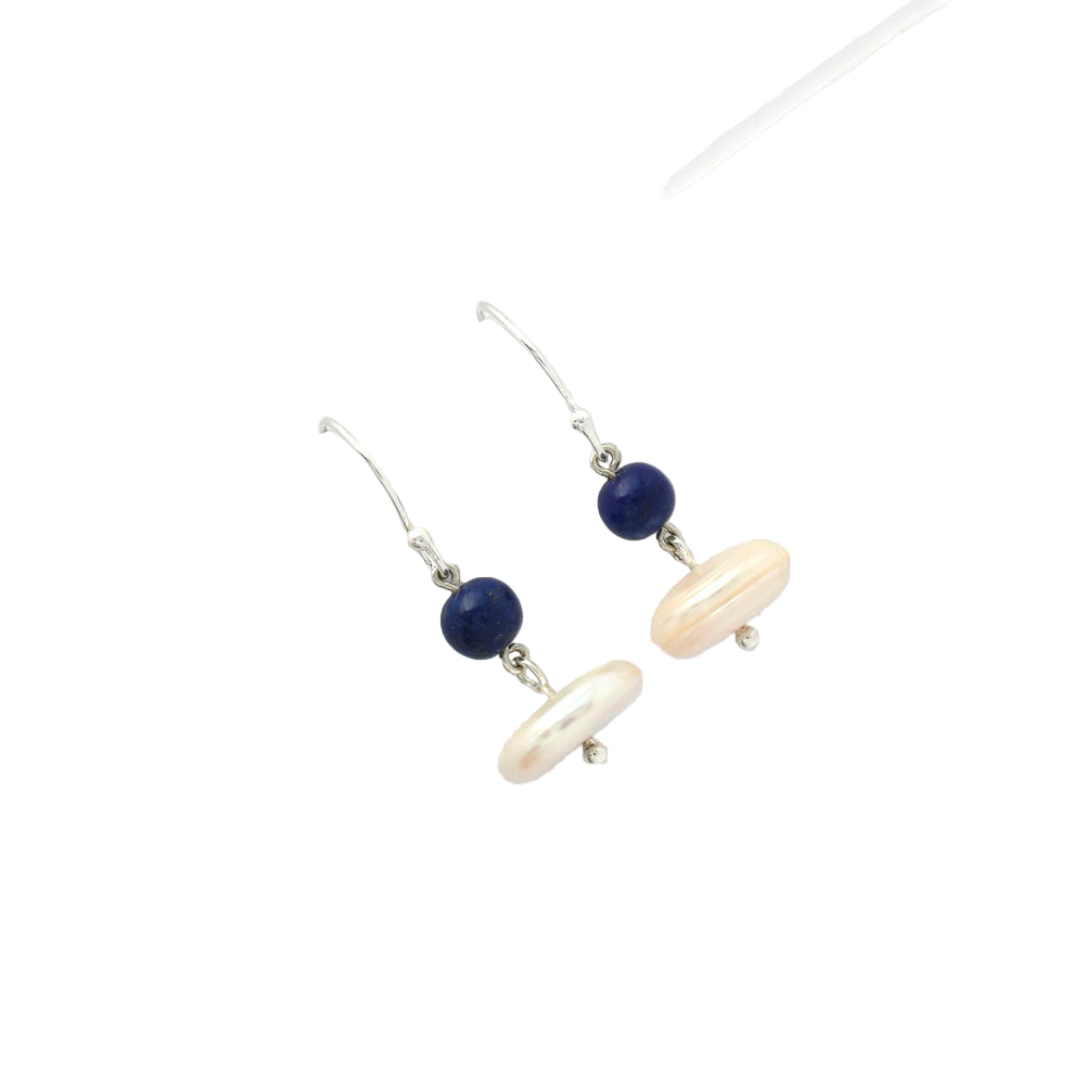 Natural Fresh Water Pearl & Lapis Earrings E-1009 SDE65607-1