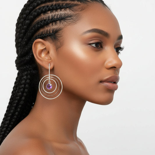 Two Tone Dangle - Amethyst - Brazil Earrings E-1244 SDE83196-0