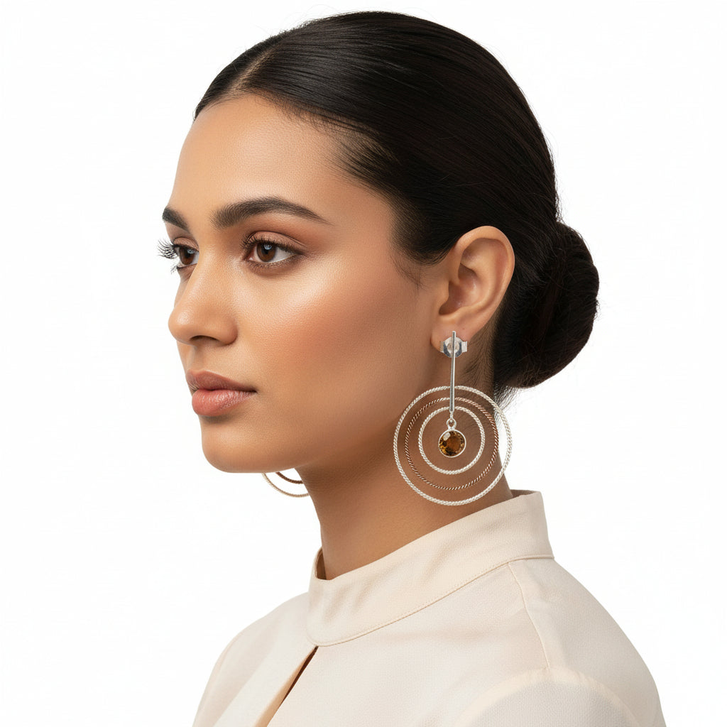 Two Tone Dangle - Smoky Quartz Earrings E-1244 SDE83211-0