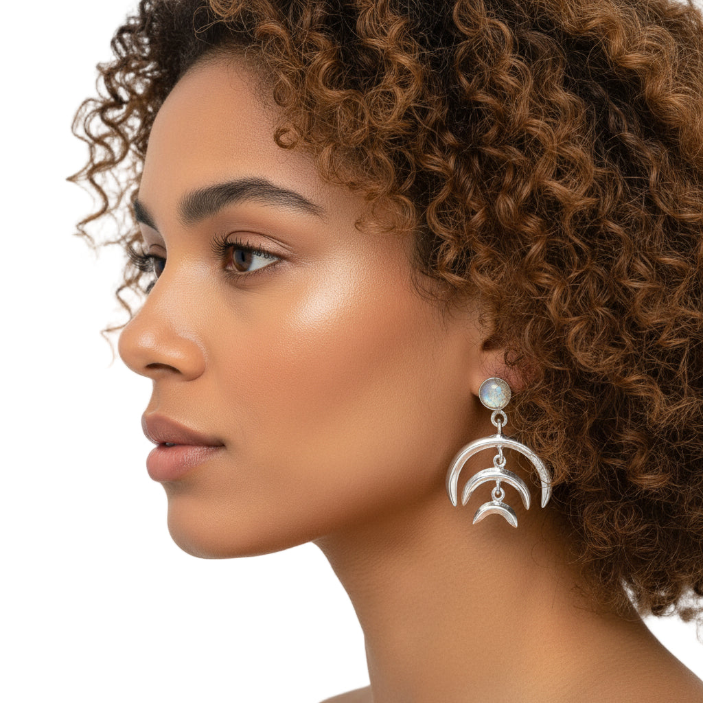 Natural Rainbow Moonstone - India Earrings E-1249 SDE84383-0