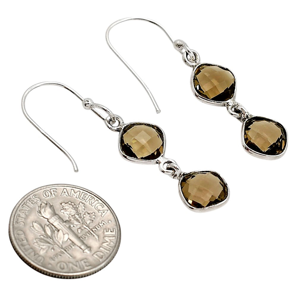 Smoky Quartz Checker Briolette Earrings E-1006 SDE90830-1