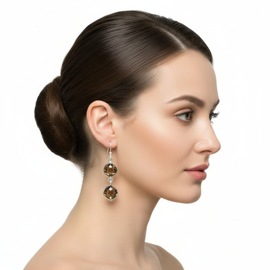 Smoky Quartz Checker Briolette Earrings E-1006 SDE90830-2