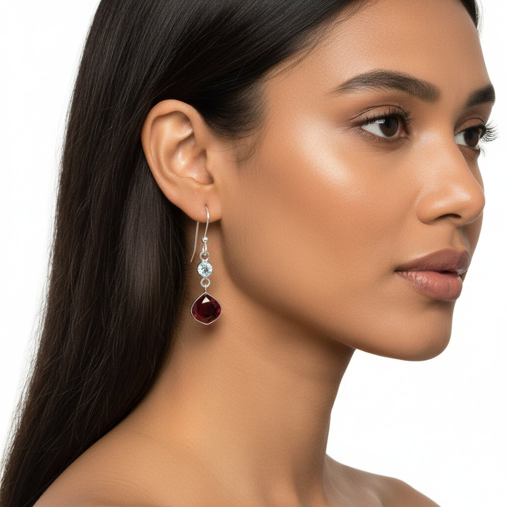 Hessonite Garnet and Sky Blue Topaz Earrings E-1002 SDE91146-0