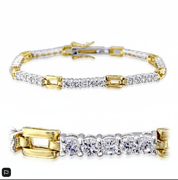 32008 - Gold+Rhodium Brass Bracelet with AAA Grade CZ  in Clear