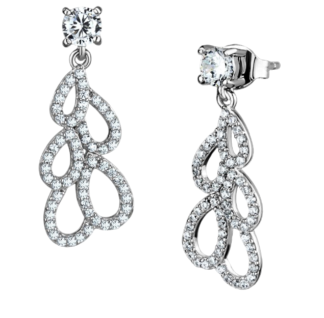 TS496 - Rhodium 925 Sterling Silver Earrings with AAA Grade CZ  in Clear