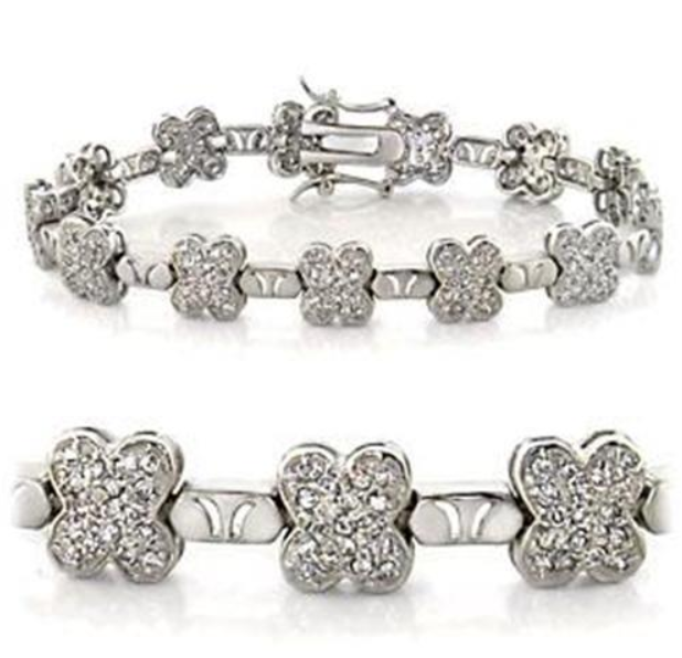 LOA545 - Rhodium Brass Bracelet with AAA Grade CZ  in Clear