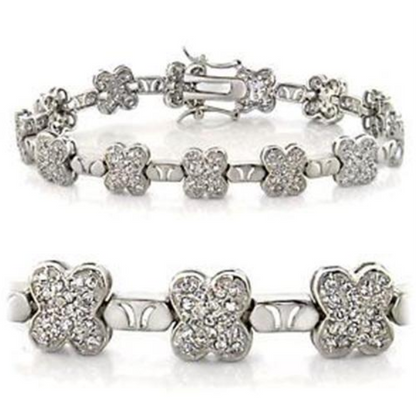 LOA545 - Rhodium Brass Bracelet with AAA Grade CZ  in Clear
