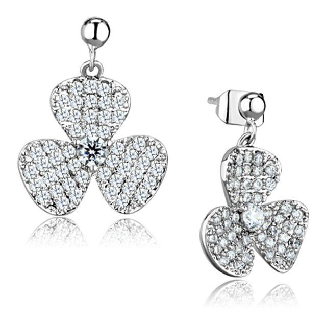 3W662 - Rhodium Brass Earrings with AAA Grade CZ  in Clear