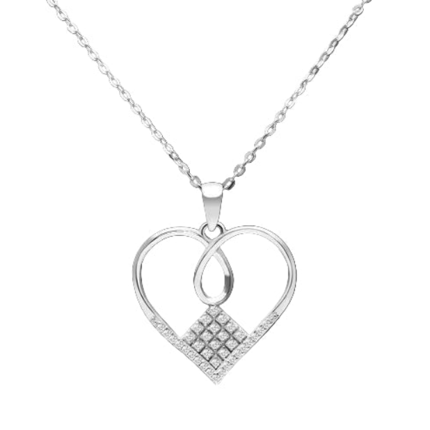 TS062 - Rhodium 925 Sterling Silver Necklace with AAA Grade CZ  in Clear