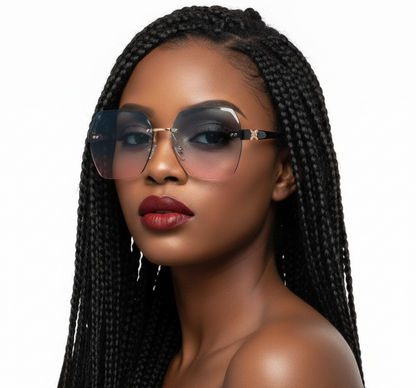 Ezernova - Oversize Square Geometric Rimless Tinted Fashion Sunglasses