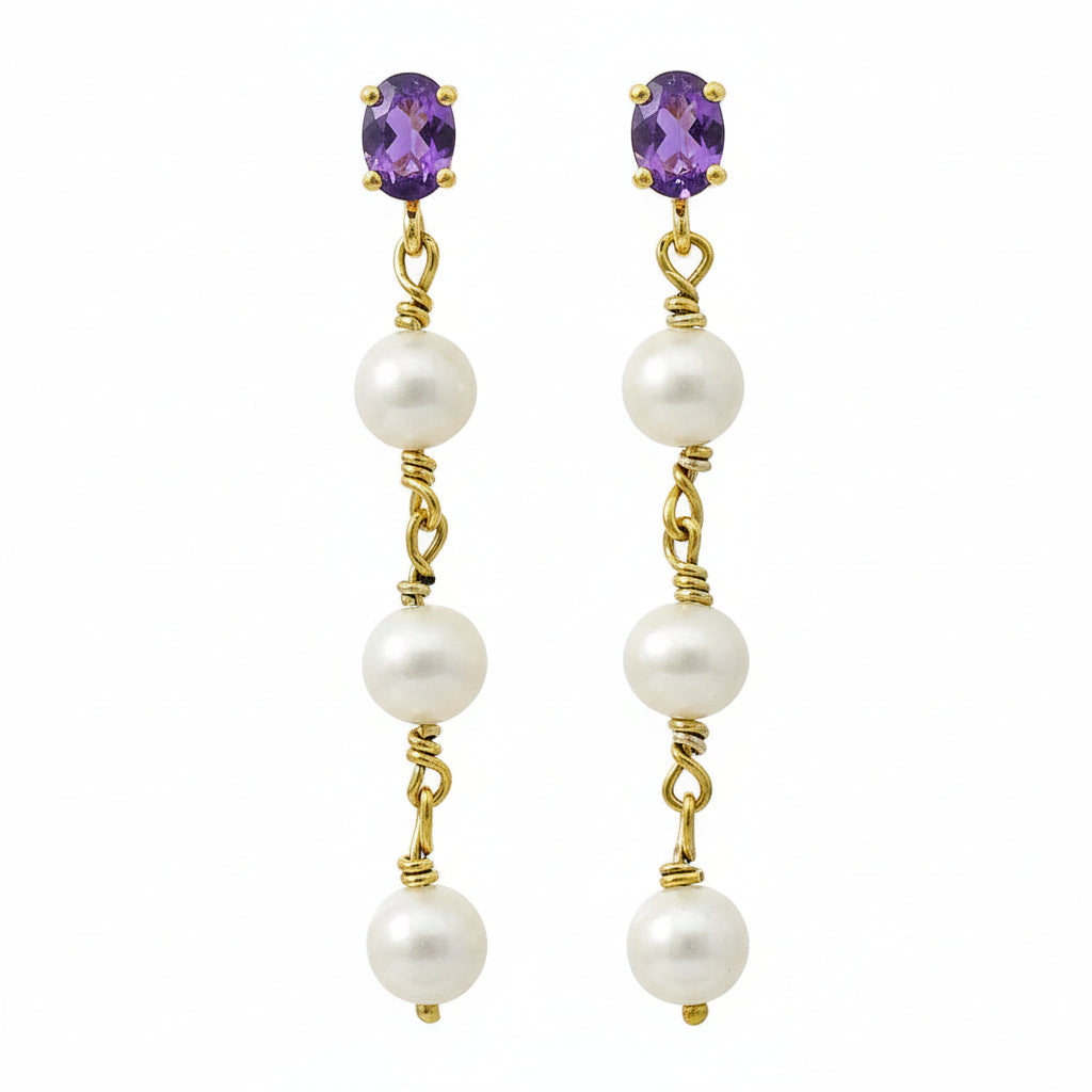 18K Gold Over Brass Natural Gemstones Oval Shape Earrings TGE1010 EM-1268-2