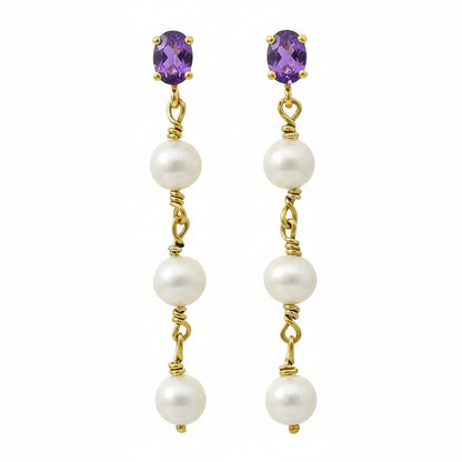 18K Gold Over Brass Natural Gemstones Oval Shape Earrings TGE1010 EM-1268-2