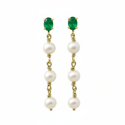 18K Gold Over Brass Natural Gemstones Oval Shape Earrings TGE1010 EM-1268-5