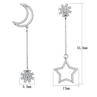 TS437 - Rhodium 925 Sterling Silver Earrings with AAA Grade CZ  in Clear-1