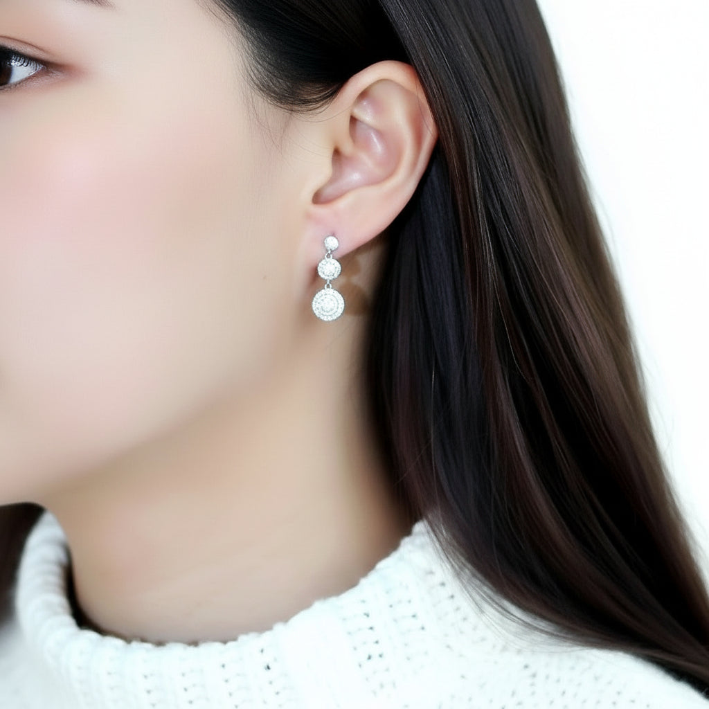 TS494 - Rhodium 925 Sterling Silver Earrings with AAA Grade CZ  in Clear-2