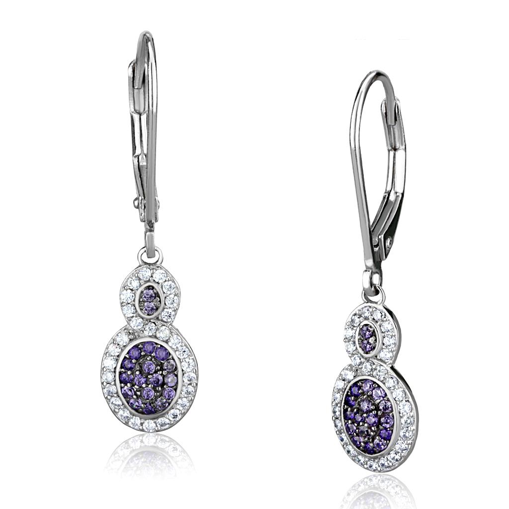 TS532 - Rhodium + Ruthenium 925 Sterling Silver Earrings with AAA Grade CZ  in Amethyst-2