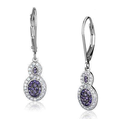 TS532 - Rhodium + Ruthenium 925 Sterling Silver Earrings with AAA Grade CZ  in Amethyst-2