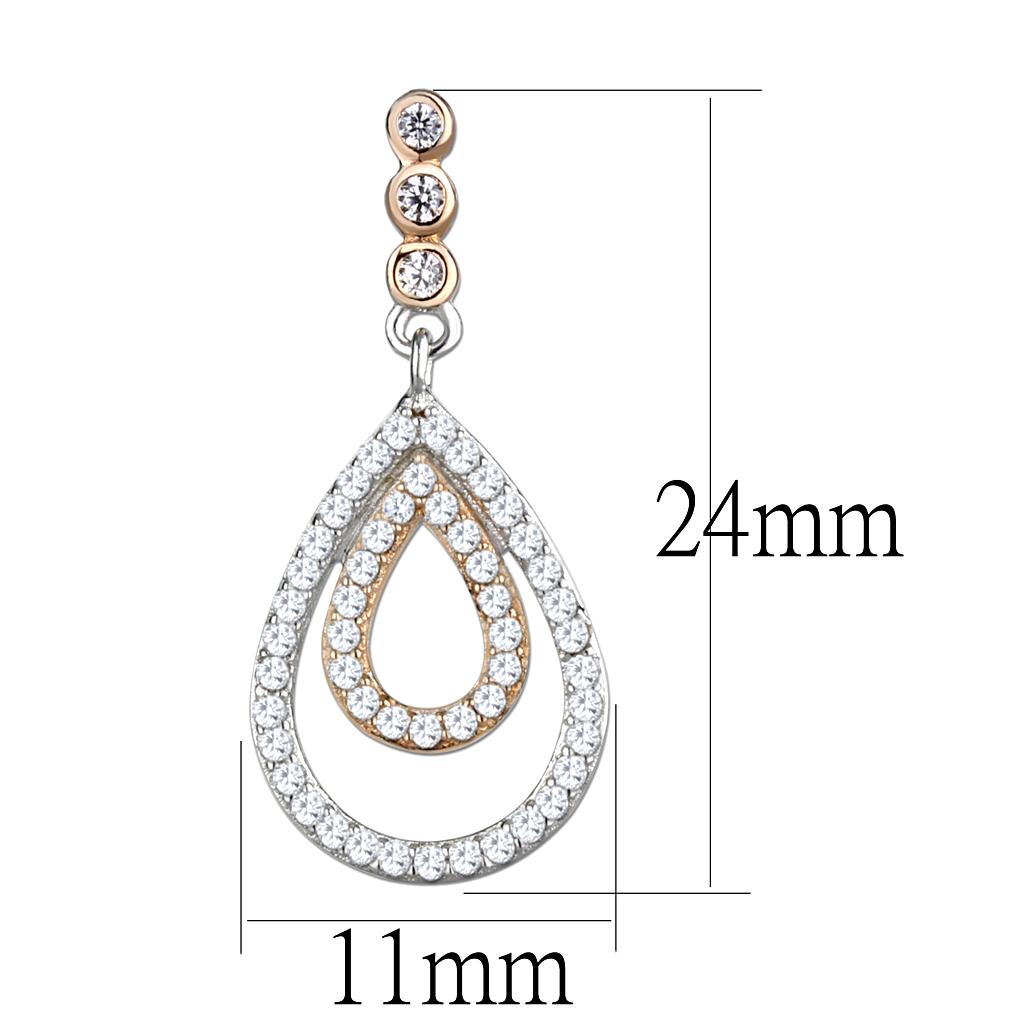 TS548 - Rose Gold + Rhodium 925 Sterling Silver Earrings with AAA Grade CZ  in Clear-1