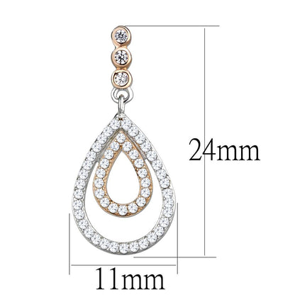 TS548 - Rose Gold + Rhodium 925 Sterling Silver Earrings with AAA Grade CZ  in Clear-1