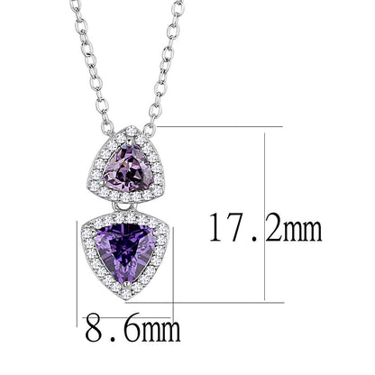 TS607 - Rhodium 925 Sterling Silver Chain Pendant with AAA Grade CZ  in Amethyst-1