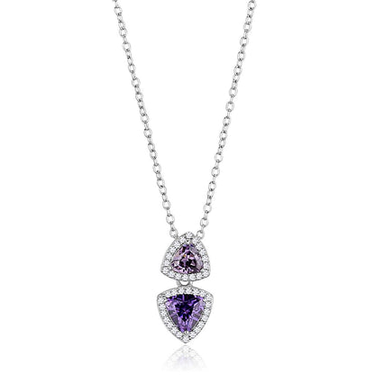 TS607 - Rhodium 925 Sterling Silver Chain Pendant with AAA Grade CZ  in Amethyst-2