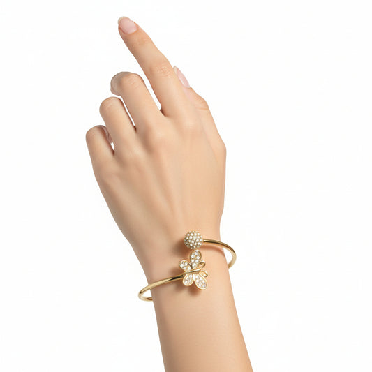 LO1179 - Gold Brass Bangle with Top Grade Crystal  in Clear-0