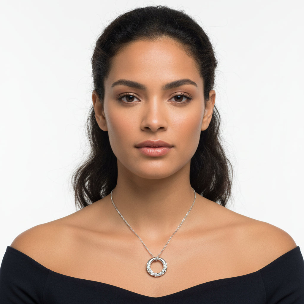 LOAS1319 - High polished (no plating) 925 Sterling Silver Chain Pendant with AAA Grade CZ  in Clear-0