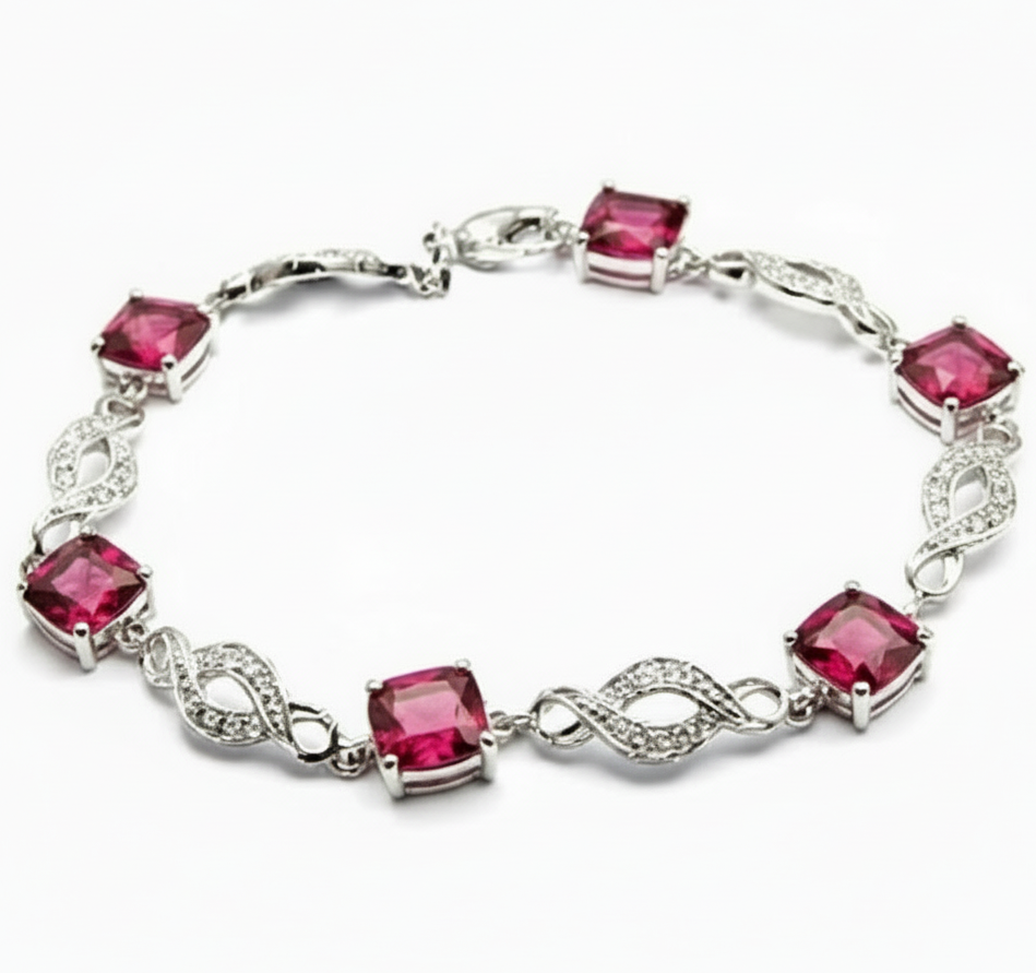 6X494 - Rhodium Brass Bracelet with AAA Grade CZ  in Rose