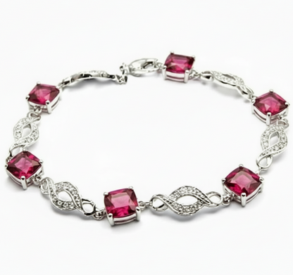 6X494 - Rhodium Brass Bracelet with AAA Grade CZ  in Rose