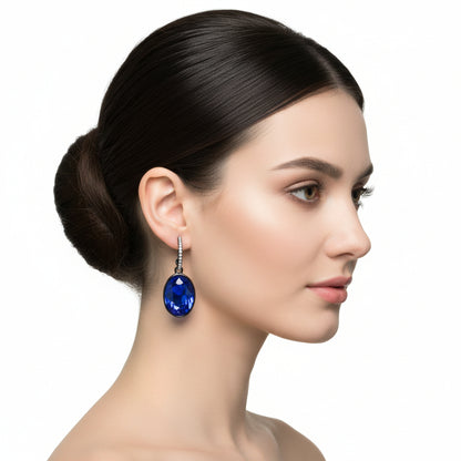 TK2538 - IP Black(Ion Plating) Stainless Steel Earrings with Top Grade Crystal  in Sapphire-0