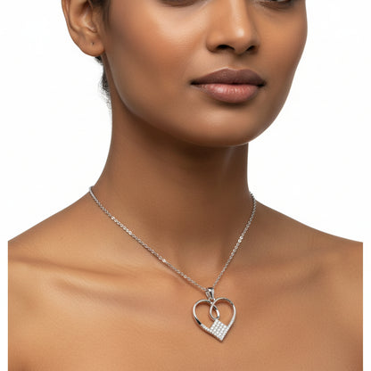 TS062 - Rhodium 925 Sterling Silver Necklace with AAA Grade CZ  in Clear-0