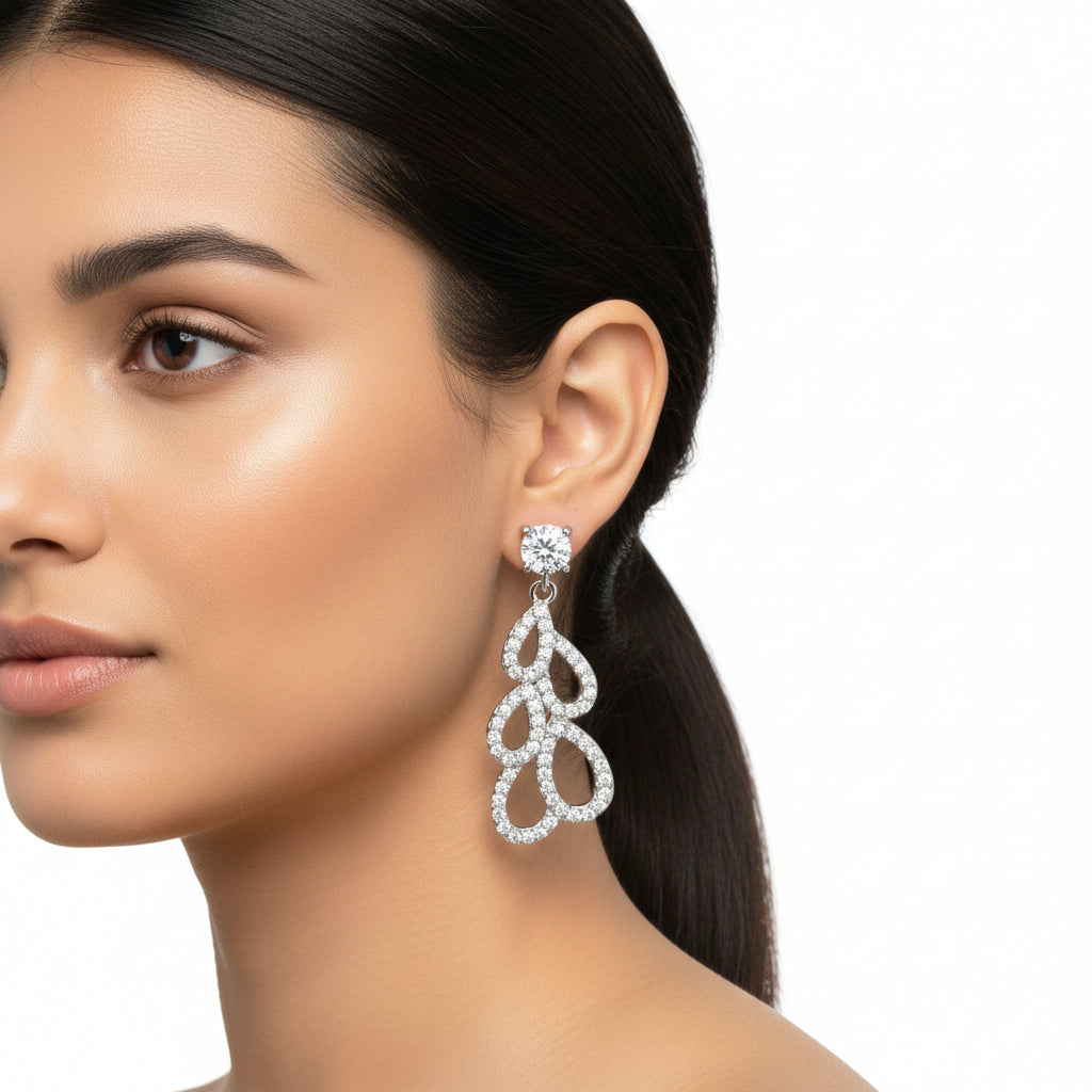 TS496 - Rhodium 925 Sterling Silver Earrings with AAA Grade CZ  in Clear-0