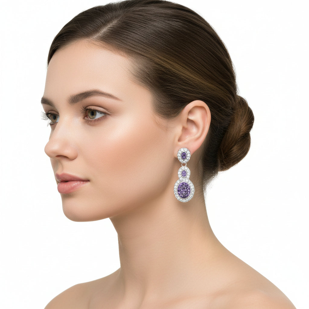 TS532 - Rhodium + Ruthenium 925 Sterling Silver Earrings with AAA Grade CZ  in Amethyst-0