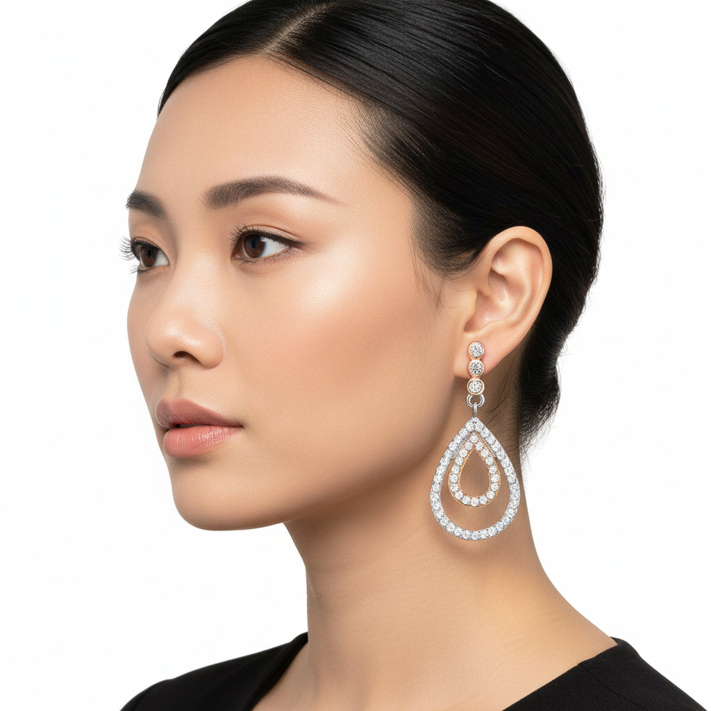 TS548 - Rose Gold + Rhodium 925 Sterling Silver Earrings with AAA Grade CZ  in Clear-0