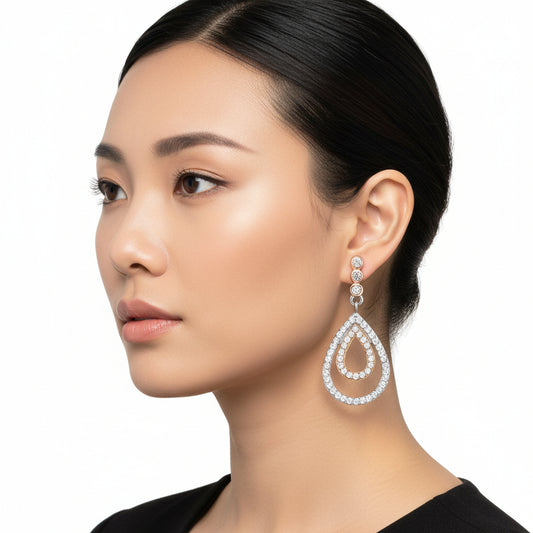 TS548 - Rose Gold + Rhodium 925 Sterling Silver Earrings with AAA Grade CZ  in Clear-0