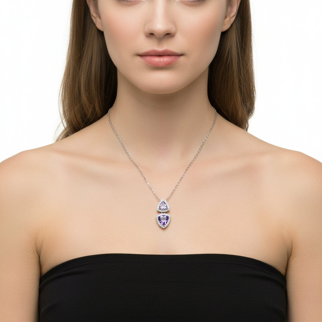 TS607 - Rhodium 925 Sterling Silver Chain Pendant with AAA Grade CZ  in Amethyst-0